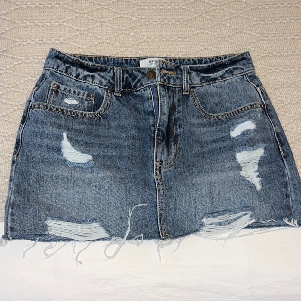 Denim Distressed Skirt
